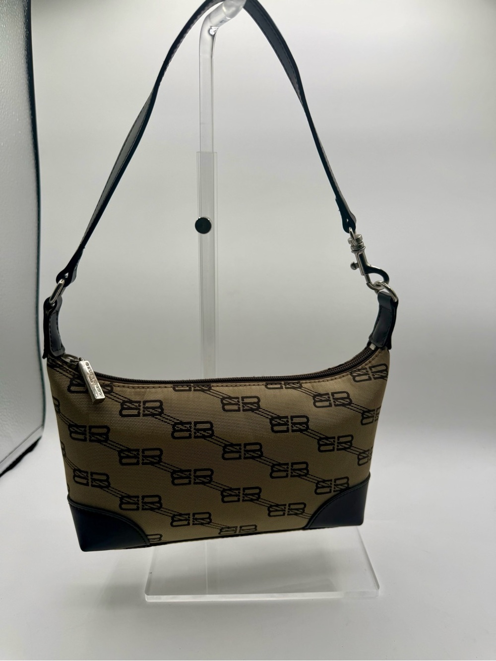 Balenciaga Brown Canvas Mini Shoulder Bag with Black Trim